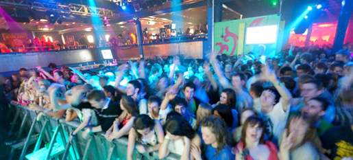Rubix nightclub at The University of Surrey Students Union with students in crowd on the dance floor